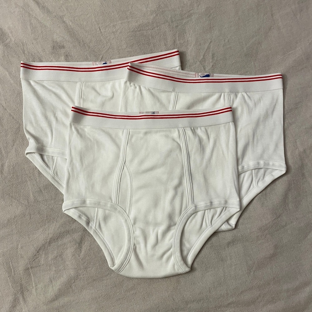 Vintage 3 Pack Tiger Briefs Mens 32-34 White Red Stripe Underwear DEADSTOCK NEW